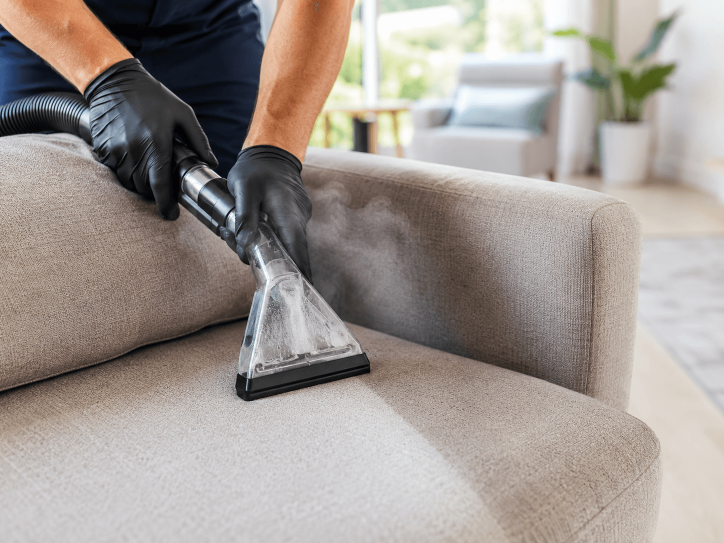 Upholstery being deep cleaned